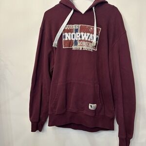 Unisex Norway Flag Hooded Sweatshirt Burgundy XL Waynor Norse Heavy 100% Cotton